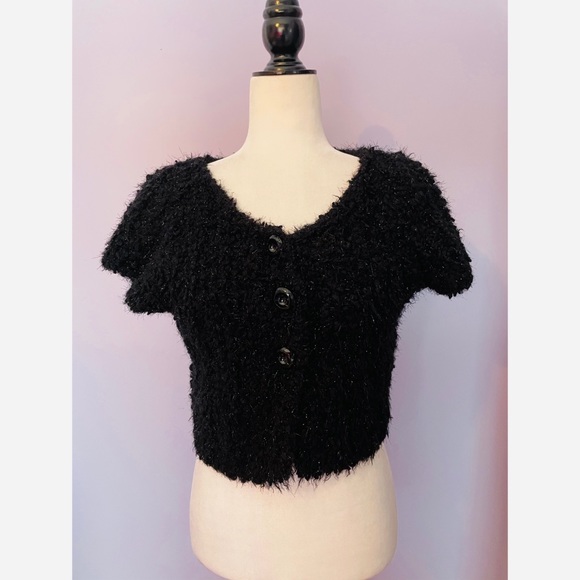 Anthropologie NWT black metallic crop cardigan - Picture 4 of 6